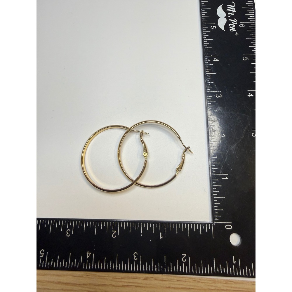 BBCN Gold Tone Hoop Earrings Medium Polished Circular Latch Back Jewelry